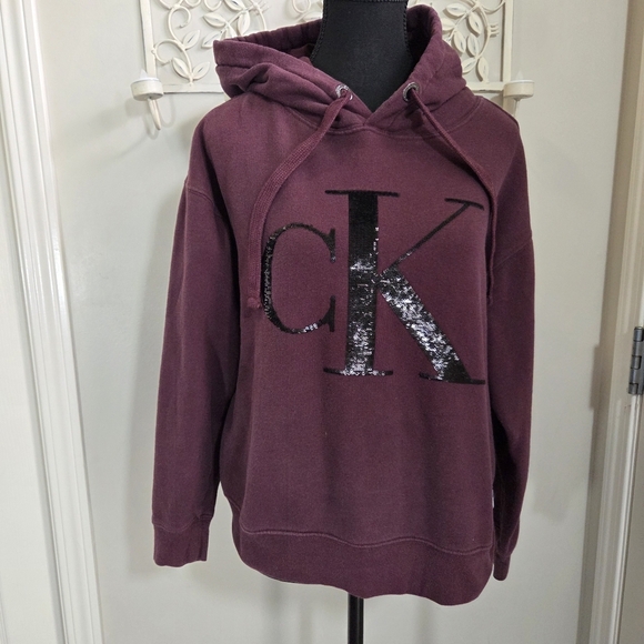 Calvin Klein Sequin Monogrammed burgandy Hoodie Size MED - Picture 1 of 6